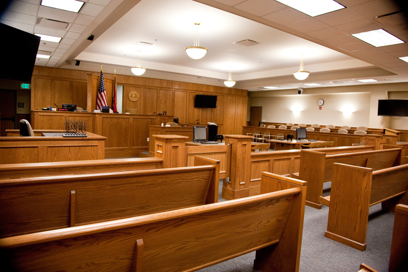 Single shot interior of courtroom